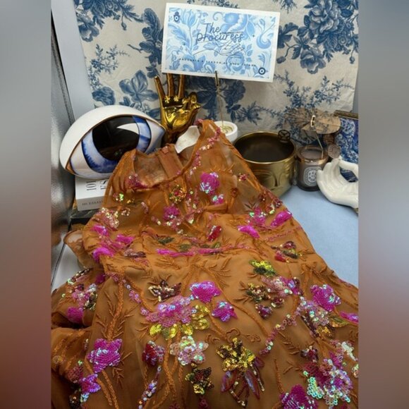 🆕 BRONX & BANCO🧿 NWOT Sicilia Coral Sequin Fluted Hem Maxi Dress, Sz M US 6 - Picture 11 of 14